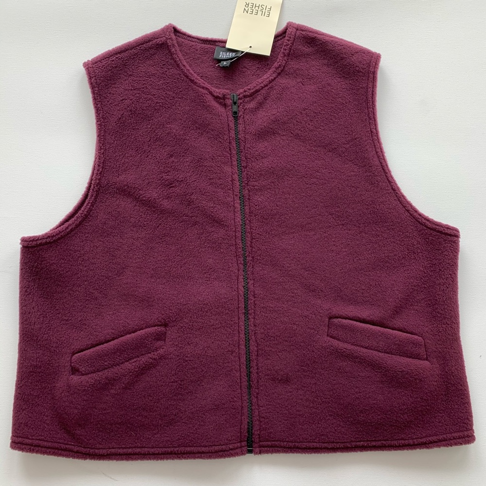 Eileen Fisher merlot fleece zip vest size Large